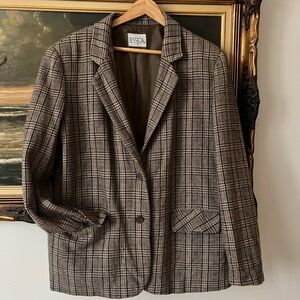 Vintage Jessica Women's Brown Plaid Blazer Jacket